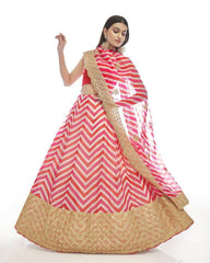 Pink Georgette zigzag stripped print embroidery lehenga choli