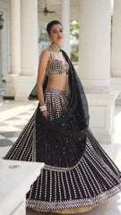 Black organza silk wedding mirror look lehenga choli