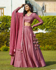 Rose gold faux georgette wedding designer lehenga choli