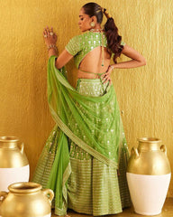 Parrot green banglori silk embroidery wedding lehenga choli