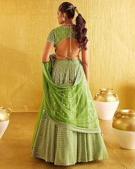 Parrot green banglori silk embroidery wedding lehenga choli
