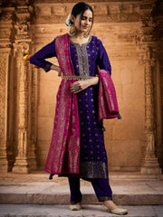 Violet Silk Kurta Set with Embroidery & Jacquard Bottom Dupatta | Designer Partywear & Ethnic Collection Malaysia