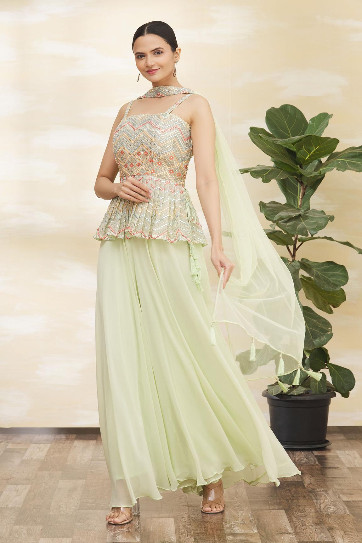 PISTA COLOURED WOMEN'S FAUX GEORGETTE EMBROIDERY KURTA WITH PANT DUPATTA SET