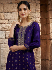 Violet Silk Kurta Set with Embroidery & Jacquard Bottom Dupatta | Designer Partywear & Ethnic Collection Malaysia