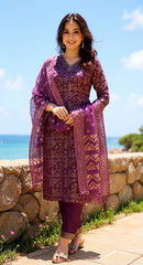 BROWN COLOURED  WOMEN'S VISCOSE RAYON KURTA WITH  DUPATTA SET