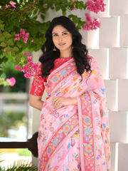 Kashmiri Weaving Multiple color thread weaving pure zari weaving Pink coloured saree