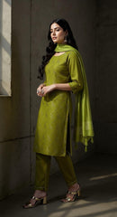 GREEN  COLOURED  WOMEN'S  RAYON KURTA WITH  DUPATTA SET