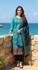 BLUE  COLOURED  WOMEN'S POLYSTER KURTA WITH  DUPATTA SET