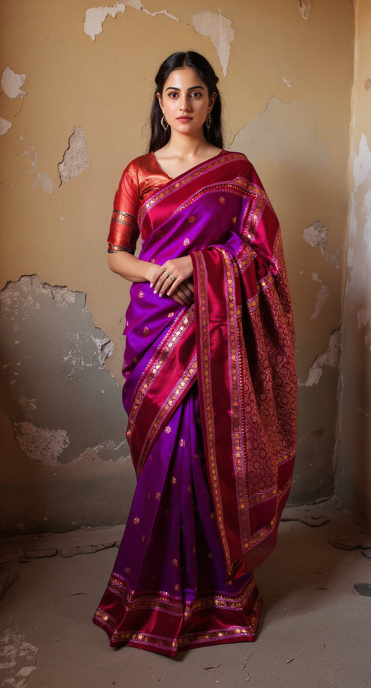 THE BANARASI SAREEIS MADE UP OF SILK THREADS WOVEN USING