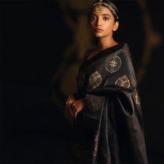 THE BANARASI SAREEIS MADE UP OF SILK THREADS WOVEN USING