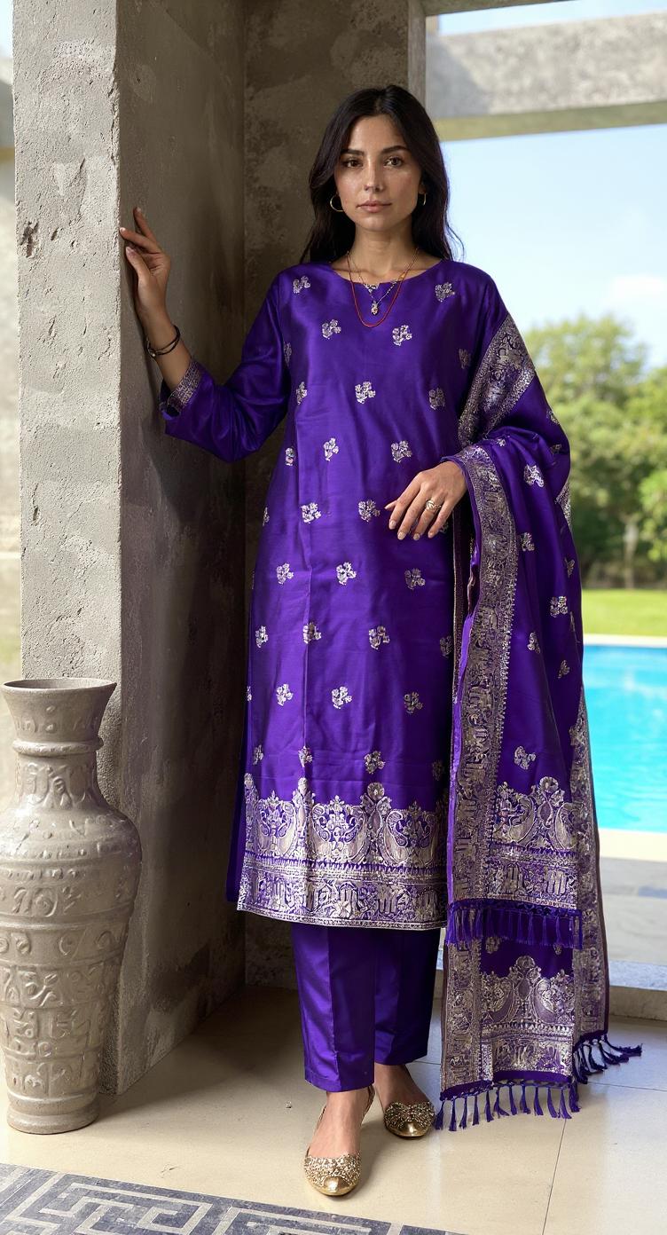 PURPLE COLOURED  WOMEN'S  POLYSTER KURTA WITH  DUPATTA SET