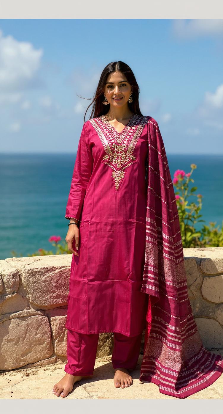PINK COLOURED  WOMEN'S  RAYON  KURTA WITH  DUPATTA SET