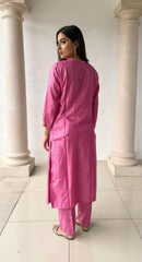 PINK COLOURED  WOMEN'S POLYSTER KURTA WITH  DUPATTA SET
