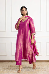 Magenta Pink Banarasi Tissue Silk Kurta Set