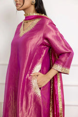 Magenta Pink Banarasi Tissue Silk Kurta Set