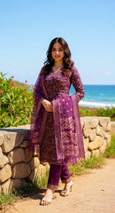 BROWN COLOURED  WOMEN'S VISCOSE RAYON KURTA WITH  DUPATTA SET