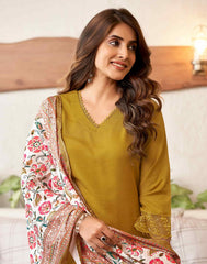 YELLOW COLOURED  WOMEN'S RAYON  KURTA WITH  DUPATTA SET