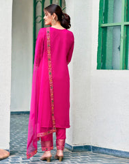 PINK COLOURED  WOMEN'S VISCOSE RAYON KURTA WITH  DUPATTA SET