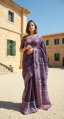 PURPLE  DIGITAL PRINTED COTTON SAREE