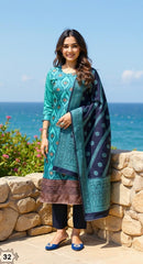 BLUE  COLOURED  WOMEN'S POLYSTER KURTA WITH  DUPATTA SET