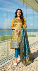 YELLOW COLOURED  WOMEN'S  POLYSTER KURTA WITH  DUPATTA SET