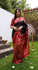 THE BANARASI SAREEIS MADE UP OF SILK THREADS WOVEN USING