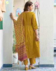 YELLOW COLOURED  WOMEN'S VISCOSE RAYON KURTA WITH  DUPATTA SET