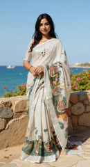 WHITE DIGITAL PRINTED COTTON SAREE