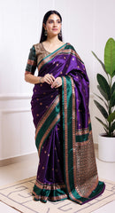 THE BANARASI SAREEIS MADE UP OF SILK THREADS WOVEN USING