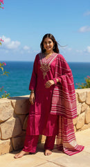 PINK COLOURED  WOMEN'S  RAYON  KURTA WITH  DUPATTA SET