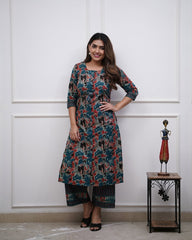 Sara Teal Cotton Kurta with Bottom | Digital Printed 2-Piece Set | Comfortable Casual & Office Wear Kurta – Malaysia