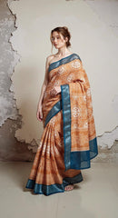 ORANGE DIGITAL PRINTED COTTON SAREE