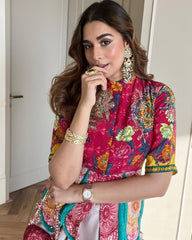 Pink Embroidered Work PeplumTop with Dhoti set