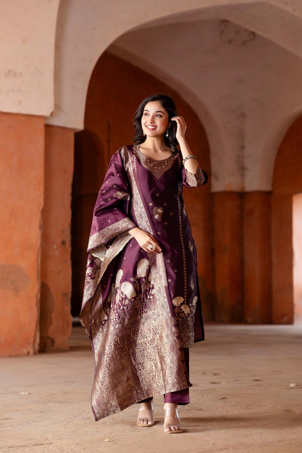 COFFEE COLOURED TREDITIONAL WEAR KURTA SET