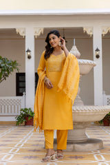 Kusoom Silk Kurta Set with Bottom & Chandery Dupatta | Jacquard Work | Festive & Party Wear – Malaysia