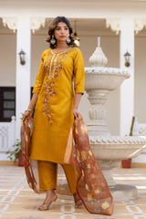 YELLOW  COLOURED WOMEN'S  P0LYSTER  KURTA WITH  DUPATTA SET