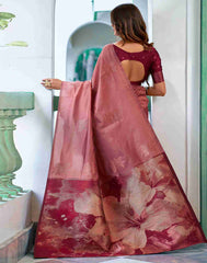 Banarasi Silk Saree for Women – Dark Peach & Maroon | Traditional Indian Saree | Partywear, Wedding & Festival Saree with Blouse Piece | Buy Saree Online Malaysia