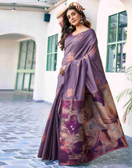Banarasi Silk Saree for Women | Mauve & Deep Purple Designer Woven Saree with Blouse | Traditional Indian Saree Online Malaysia