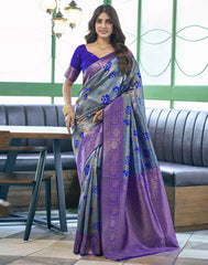 Banarasi Silk Blend Saree Sky Blue & Dark Blue with Golden Zari | Designer Indian Saree Online Malaysia | Wedding & Party Wear Saree for Women