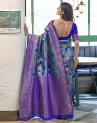 Banarasi Silk Blend Saree Sky Blue & Dark Blue with Golden Zari | Designer Indian Saree Online Malaysia | Wedding & Party Wear Saree for Women