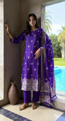 PURPLE COLOURED  WOMEN'S  POLYSTER KURTA WITH  DUPATTA SET