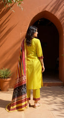 YELLOW COLOURED  WOMEN'S VISCOSE RAYON KURTA WITH  DUPATTA SET