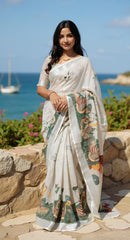 WHITE DIGITAL PRINTED COTTON SAREE