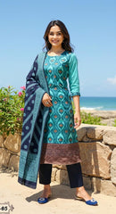 BLUE  COLOURED  WOMEN'S POLYSTER KURTA WITH  DUPATTA SET