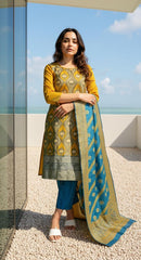 YELLOW COLOURED  WOMEN'S  POLYSTER KURTA WITH  DUPATTA SET