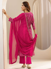 PINK COLOURED  WOMEN'S VISCOSE RAYON KURTA WITH  DUPATTA SET