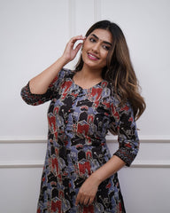 SARA Black Cotton Kurta with Bottom | Digital Printed Casual & Workwear Set | Comfortable Daily Wear Kurta – Malaysia