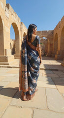 GREY DIGITAL PRINTED COTTON SAREE