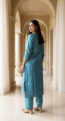 BLUE COLOURED  WOMEN'S POLYSTER KURTA WITH  DUPATTA SET