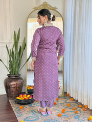 PURPLE COLOURED  WOMEN'S  REYON   EMBROIDERED  KURTA WITH PANT DUPATTA SET